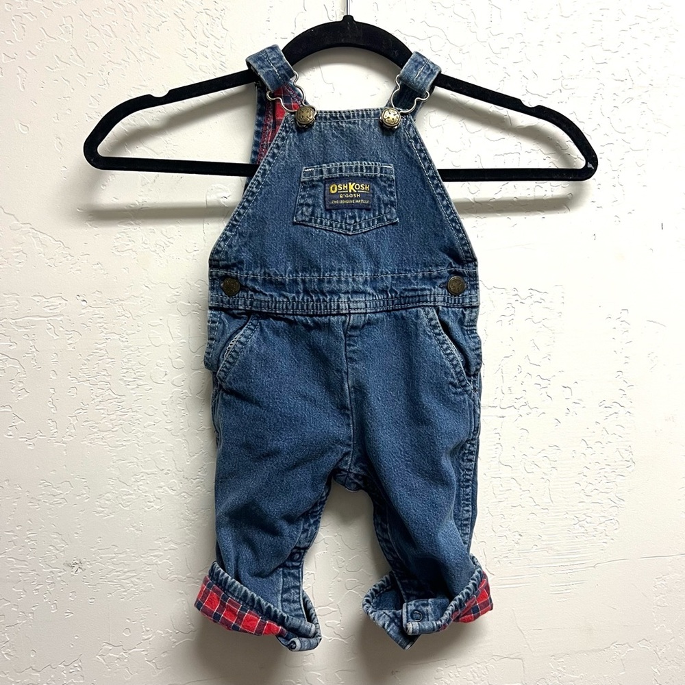Vintage Osh Kosh B’gosh Toddler Baby Overalls Flannel Lined Vestbak Size 18 mo